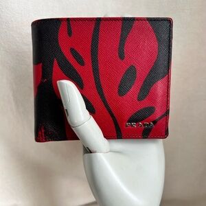 PRADA Hibiscus Print Saffiano Leather Wallet / Coin Purse